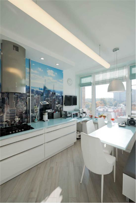 Многостепенна кухня с един работен плот