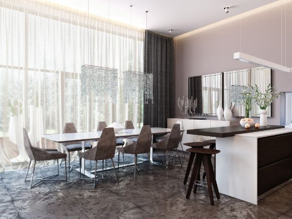 Étkező ötletek egy modern, nyitott lakótérhez Étkezőszékek étkezőasztal konyhai ötletek