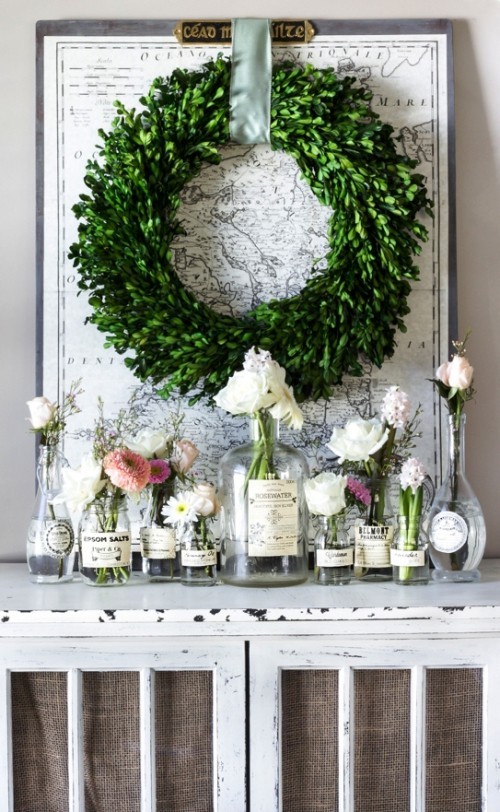 A tavaszi dekoráció ötletei zöld koszorút készítenek gallyakból egy befőttesüveghez 45 friss és egyszerű ötlet a tavaszi dekorációhoz, hogy az üvegedények tiszták legyenek vágott virágokkal