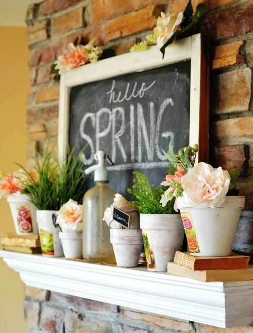 45 friss és egyszerű ötlet a tavaszi díszekhez, hogy üdv tavaszi üdvözlő tavasz 45 friss és egyszerű ötlet a tavaszi dekorációhoz készítse el saját kandallófedél polcát virágcserepekkel