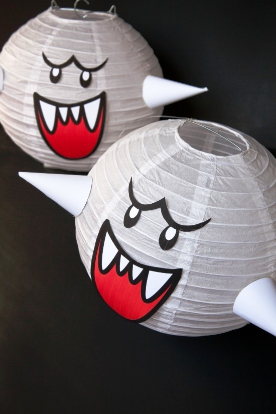 Boo szellem kézműves Mario Bros. Ötletek szellemek készítéséhez mario testvérek boo szellem papír lámpás
