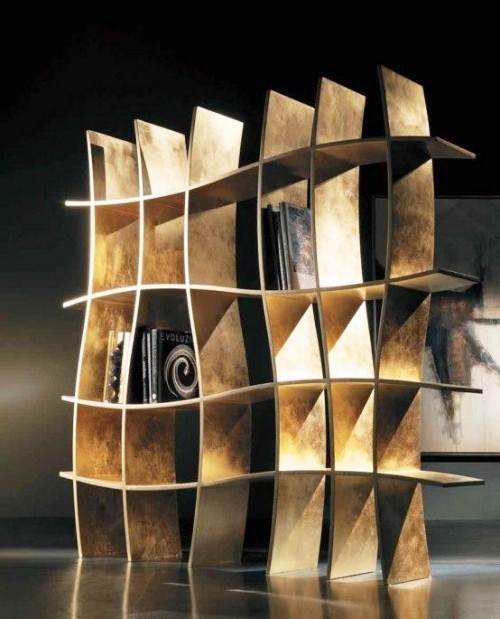 jedinstveno kreativne police za knjige i police za knjige, bakreni izgled, valovita polica