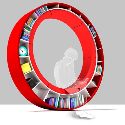 jedinstveno kreativne police za knjige i police za knjige kauč koji se okreće okruglo crveno