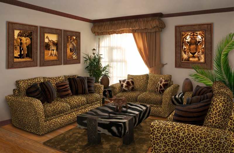 Slike dnevnog boravka sa leopardovim ispisom safari