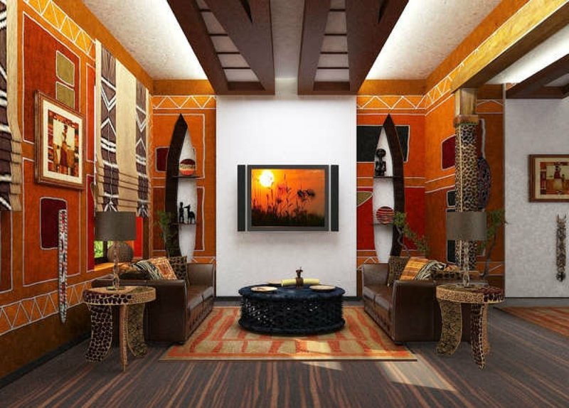 Zidni dizajn u afričkom stilu žuta crvena narančasta
