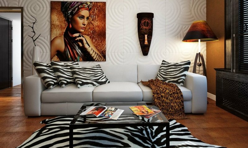 moderan dnevni boravak Kisen tepih zebra uzorak