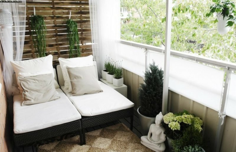 Le piante rendono confortevole l'arredo sui balconi Design del balcone con piante dai colori neutri