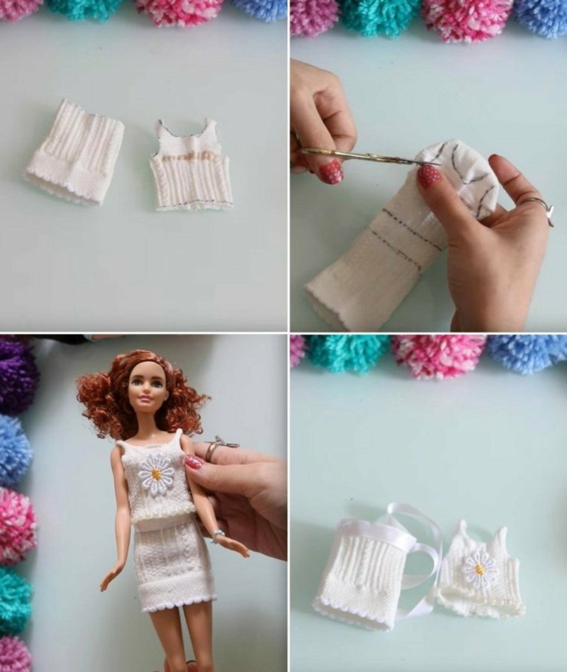 Napravite odjeću od starih čarapa Barbie haljina za recikliranje čarapa