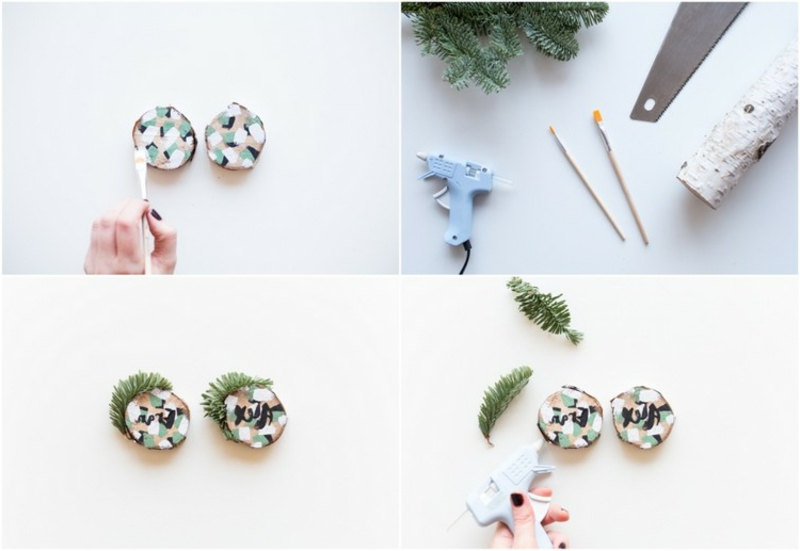 Oznake s imenom čine gostima drvene diskove Ručni radovi od prirodnih materijala za izradu božićnih ukrasa za stolove