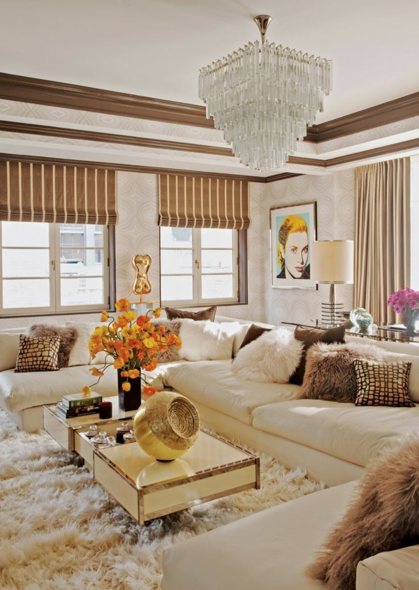 tervezési lehetőségek nappali puha szőnyeg arany elemek római redőnyök tervezési lehetőségek nappali puha szőnyeg arany elemek