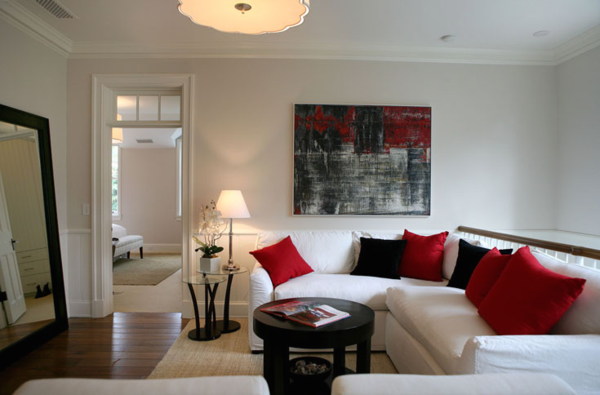 nappali díszíti a nappalit piros dobópárnák Állítson be nappali piros dobópárnákat