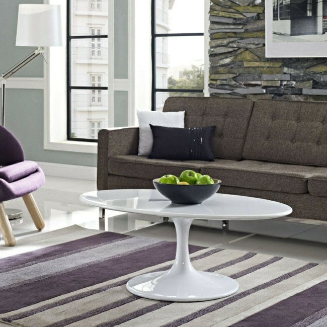 Tavolino ovale bianco lucido Tavolino moderno di forma ovale minimalista bianco lucido
