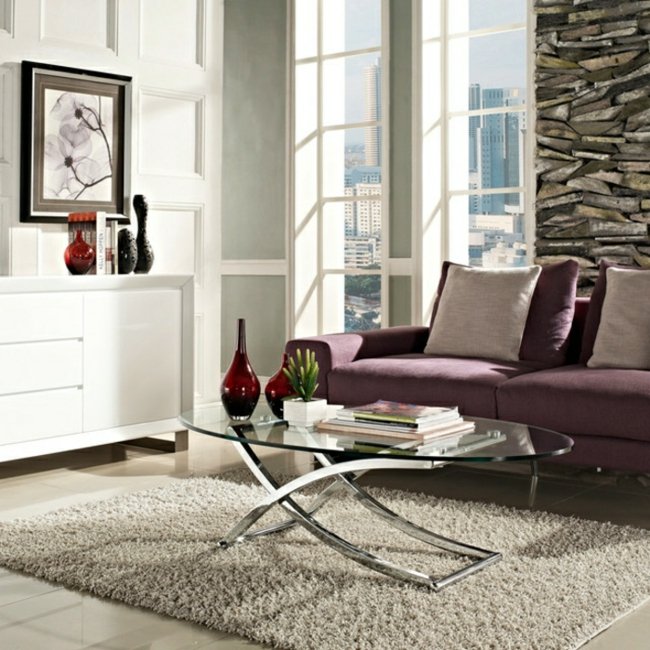 Tavolino ovale piano in vetro dalla forma futuristica Tavolino moderno gambe in acciaio inox forma originale