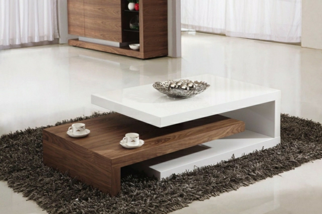 Tavolino in legno minimalista due parti Tavolino moderno in legno due parti futuristico