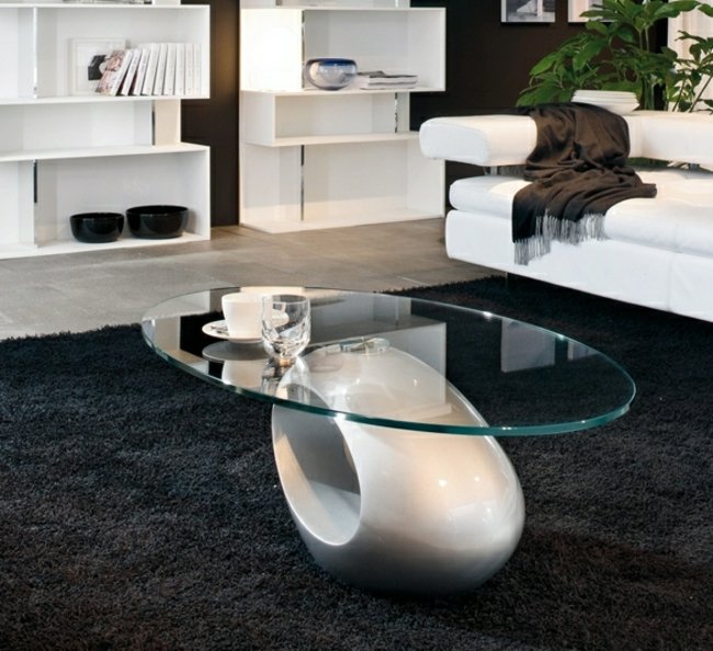 Tavolino ovale, piano in vetro Tavolino moderno ZBasis rotondo ovale piano in vetro