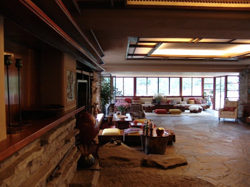 belles photos de l'intérieur de Fallingwater House Intérieur élégant spacieux de salon