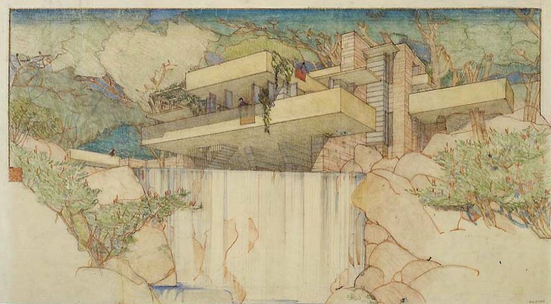 Croquis de Fallingwater House coloré Histoire de Fallingwater House