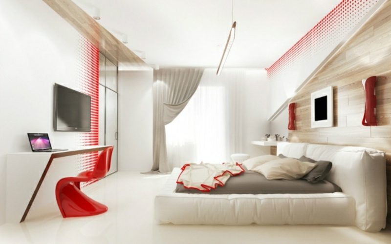 Arredo camera da letto con accenti rossi minimalisti moderni Idee per la camera da letto accenti di design della parete in rosso