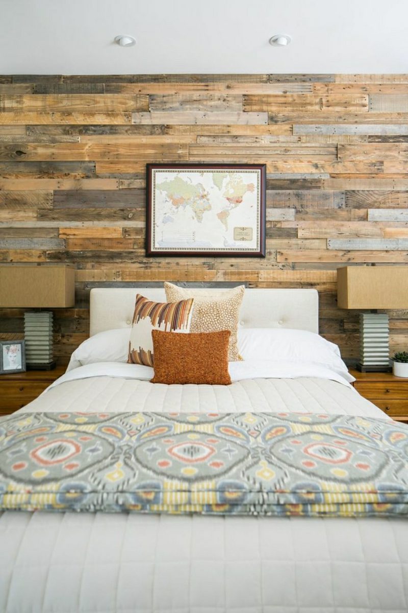 Pannelli in legno per pareti in stile camera da letto Camera da letto arredamento moderno accento parete in legno