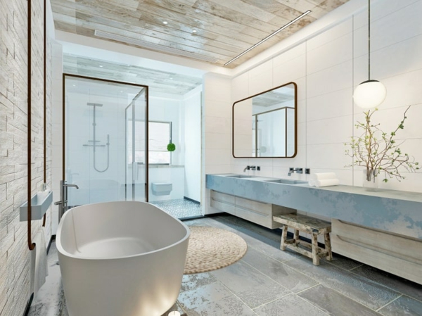Plafond design salle de bain lumineuse plafond en planches de bois