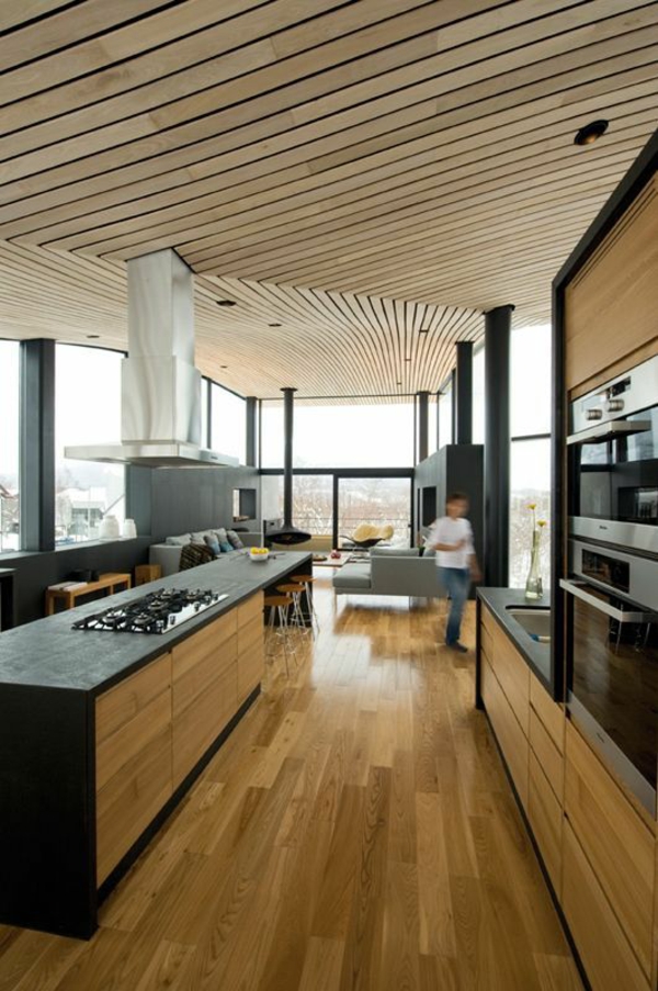 conception de plafond plafond en planches de bois conception de vie ouverte moderne