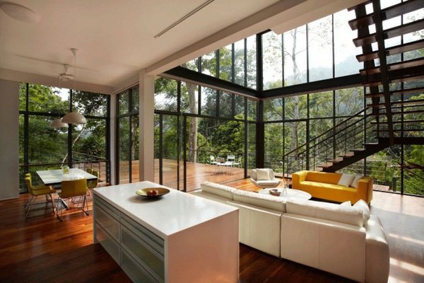 idee arredo soggiorno, con vista sul bosco idee arredo soggiorno colore naturale chiaro open space