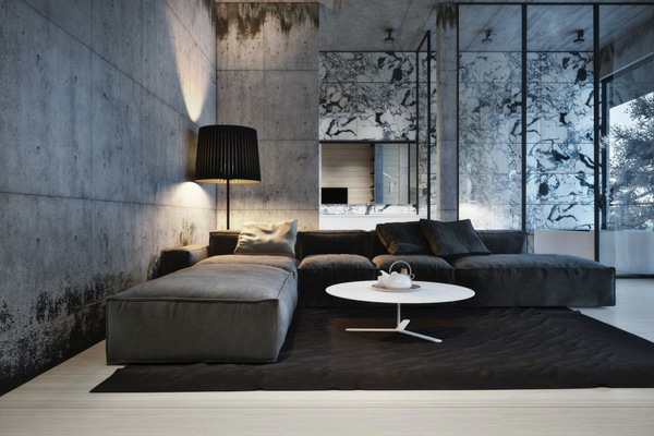 idee di interior design soggiorno, tavolozza di colori monocromatica idee arredo soggiorno ancora monocromo grigio