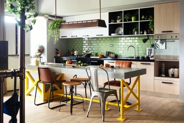 praktičan kuhinjski otok s barskim stolicama Ideje za eklektičan kuhinjski dekor za eklektične kuhinje
