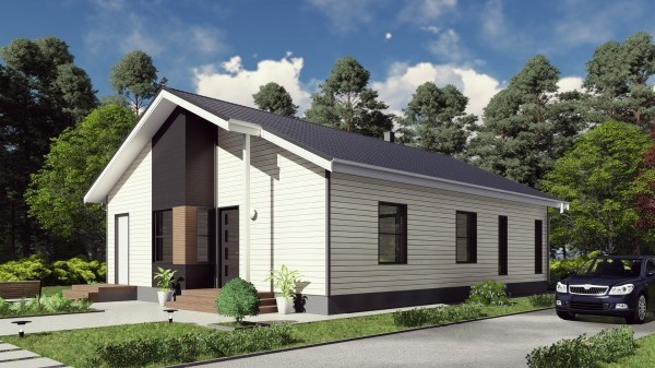 Longue maison préfabriquée - grande construction en blanc avec un toit à pignon maison préfabriquée construire une construction plus longue