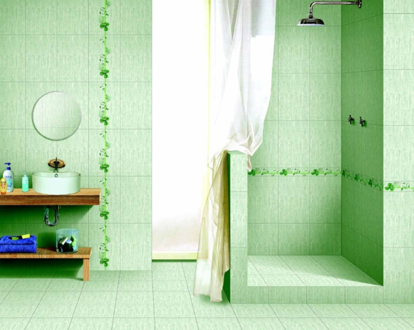 colore verde fresco delle piastrelle Idee per piastrelle per bagno Esempi per il bagno Colore delle piastrelle