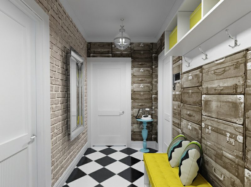 Zidni murali u hodniku podne obloge pločice šahovnica Podne pločice za dizajn hodnika