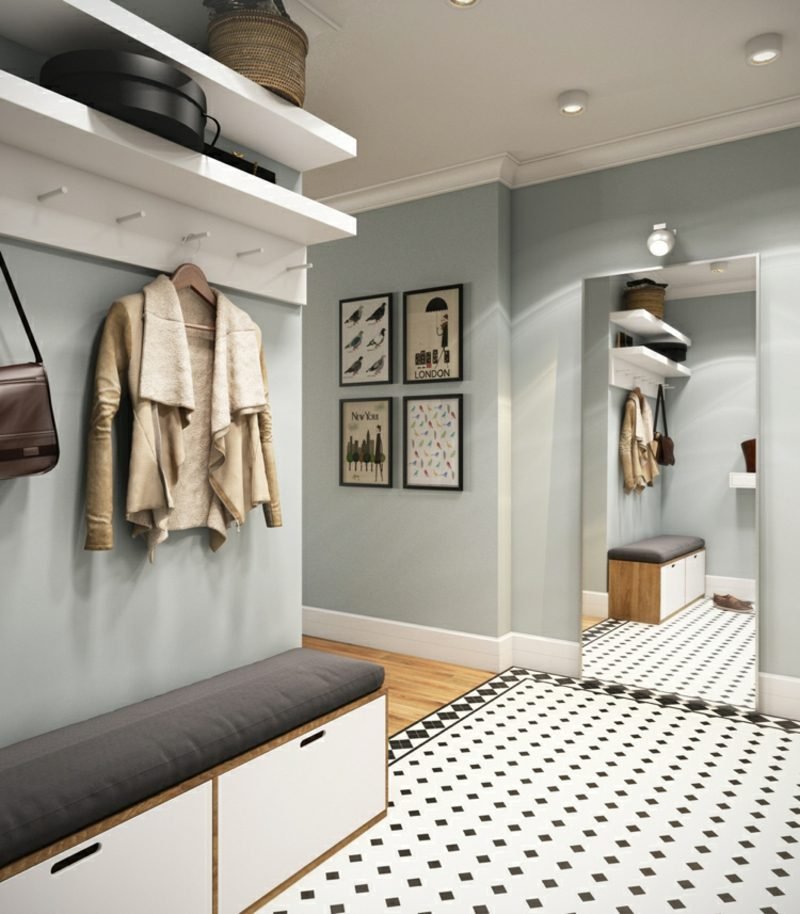 Dizajn hodnika, podovi, pločice, velika ogledala Moderan i praktičan dizajn hodnika