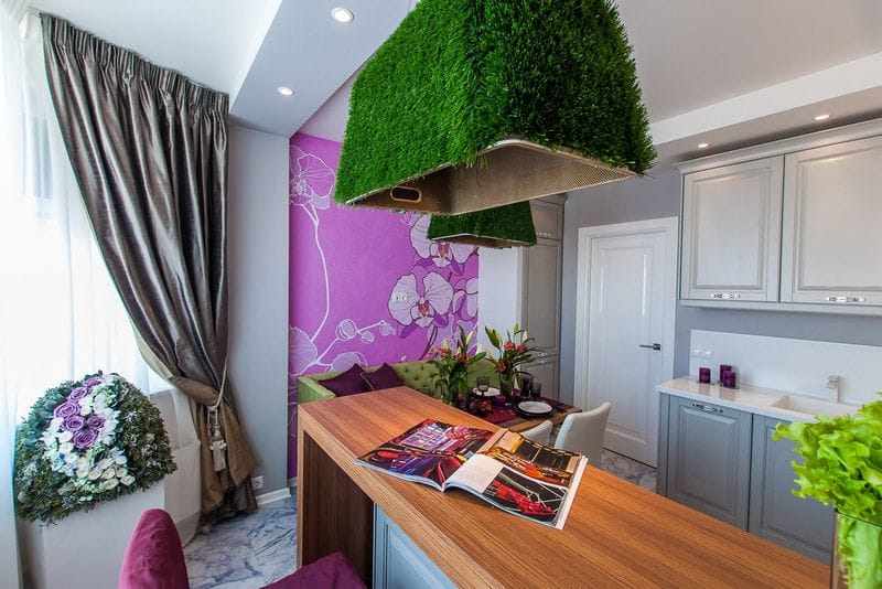 Ярки фототапети с цветя в интериора на кухнята