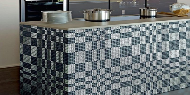 îlot de cuisine en mosaïque de verre