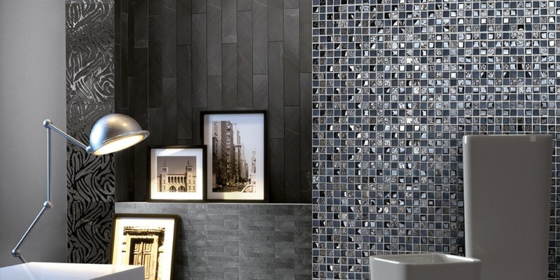 mosaique de verre gris anthracite blanc mix