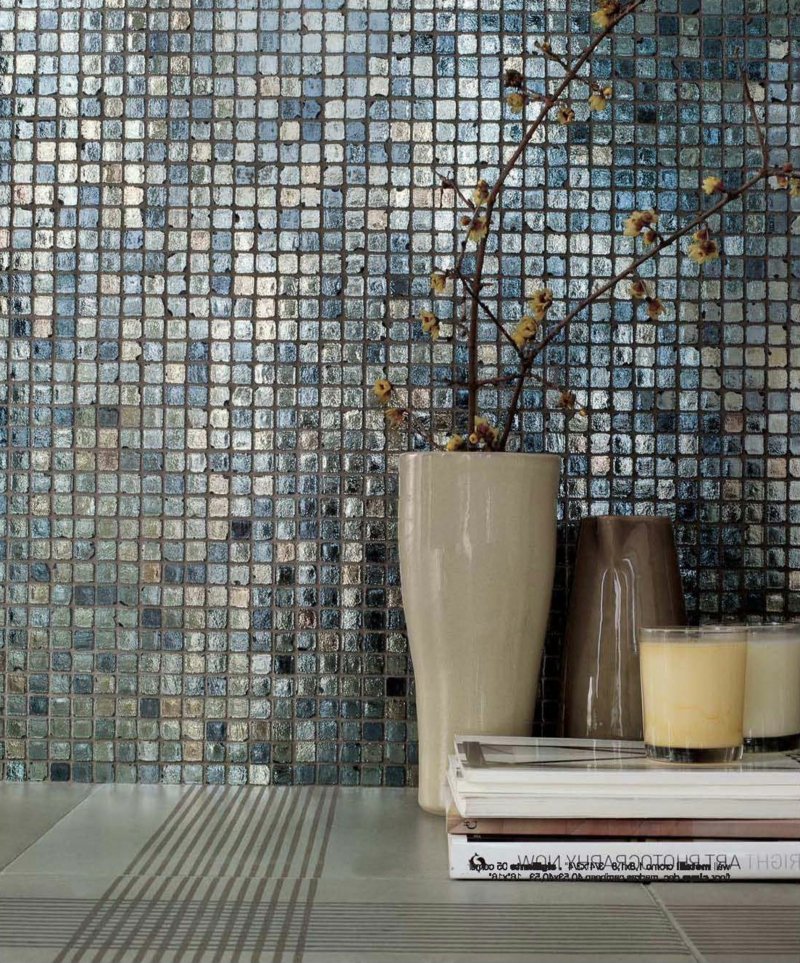 idées de salon en mosaïque de verre