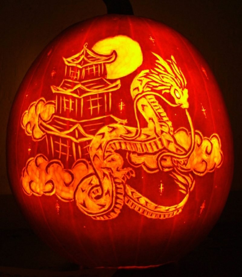 Halloween citrouille motifs chinois dragon Sculpture de citrouille dragon motifs chinois