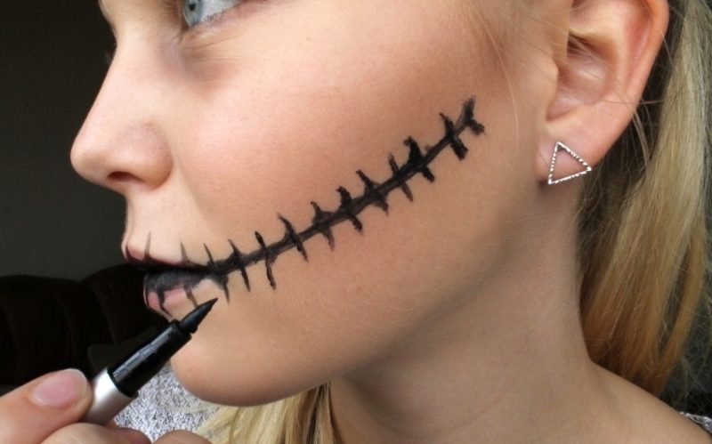 Halloween smink egyszerűen szájba varrt szemceruza