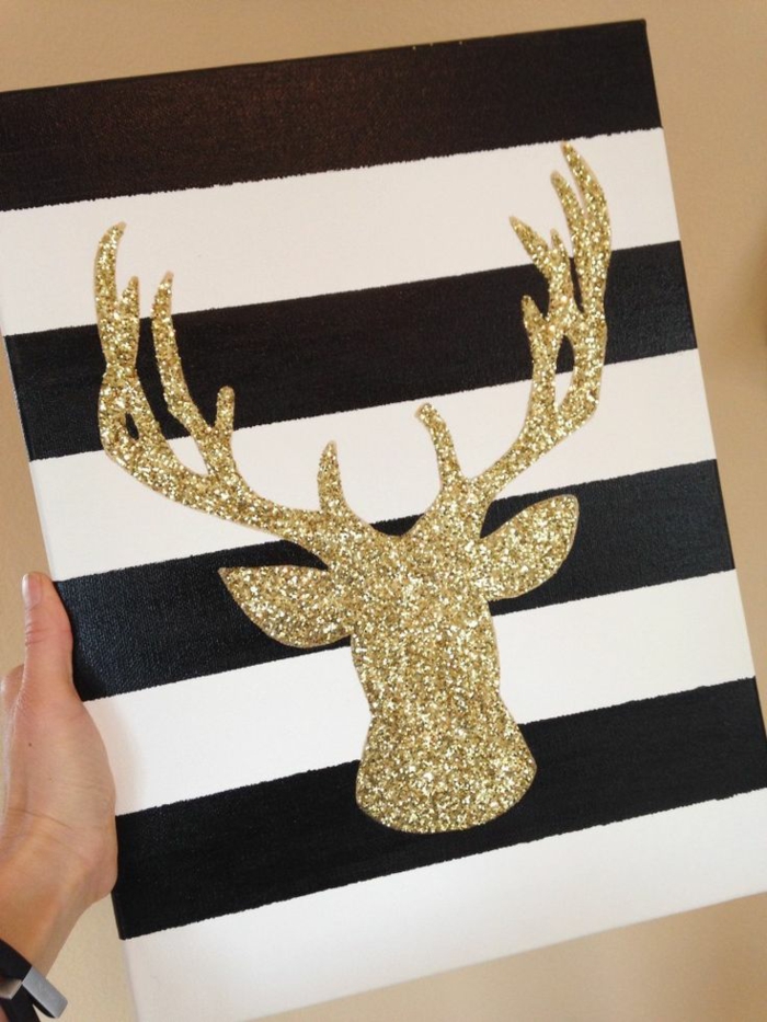 noir et blanc avec des paillettes décoration murale tête de cerf deko décoration en bois de cerf