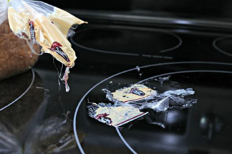 Melted bag on glass ceramic plate