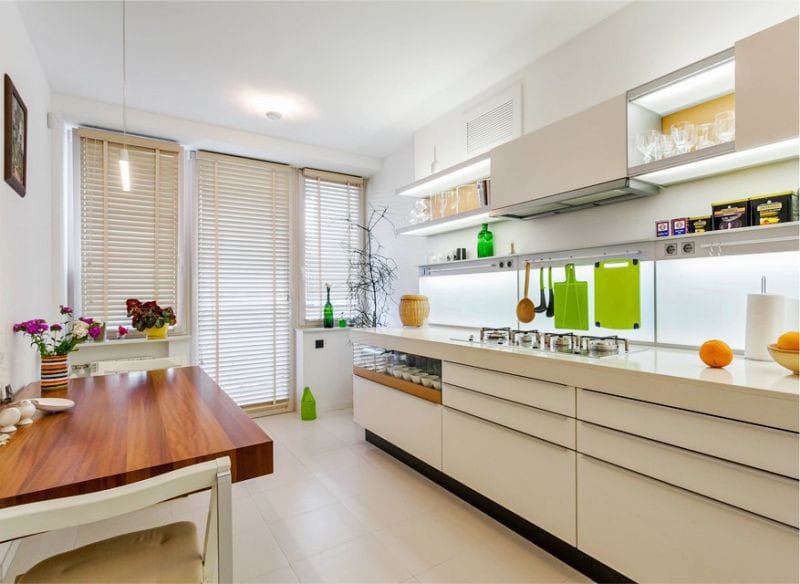 Bamboo blinds in the interior of the kitchen