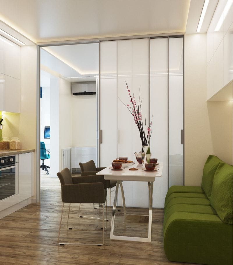 Sliding door in the interior of the kitchen