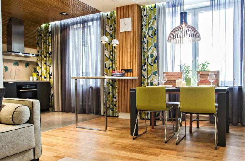 Wooden ceiling decoration in the interior of the kitchen in the Japanese style