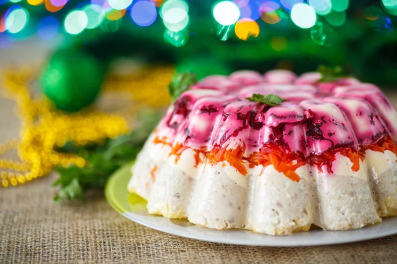 Herring cake under a fur coat with jelly