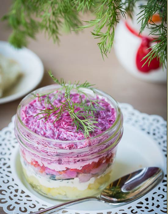 Herring under a fur coat in a bank