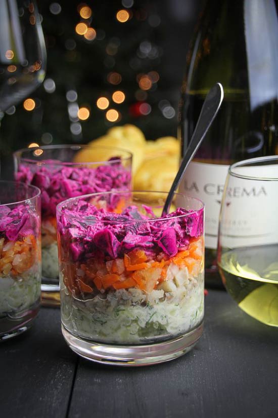 Herring under a fur coat in a glass