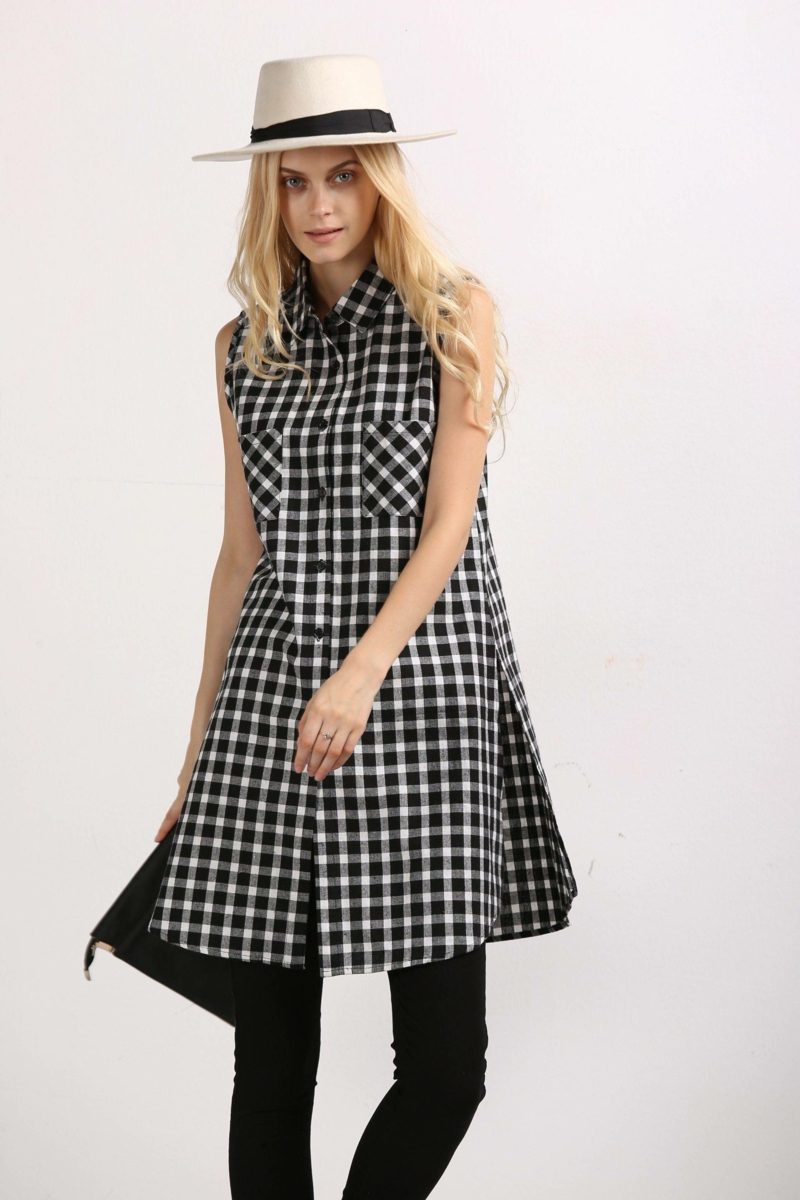 Kockás fekete -fehér felső elegáns