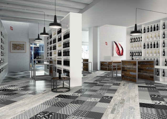 Složene keramičke pločice ukrašavaju otvoreni dnevni boravak