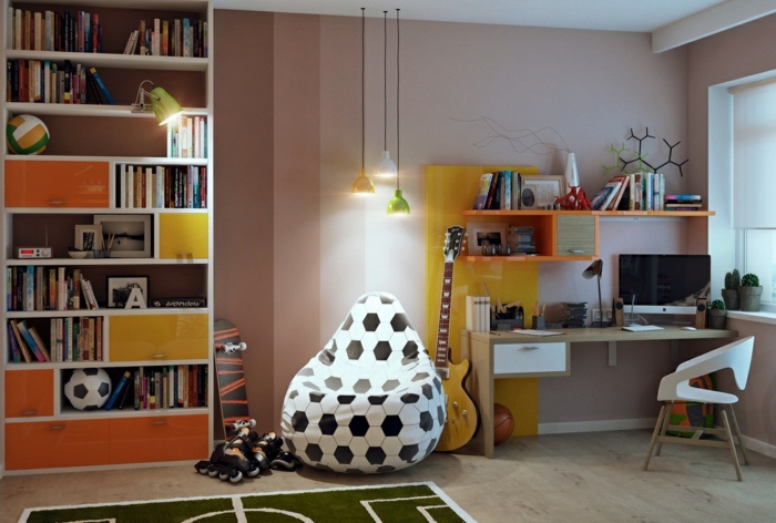Chambre d'enfants-ameublement-football-design-intérieur-idées-canapé-redimensionné