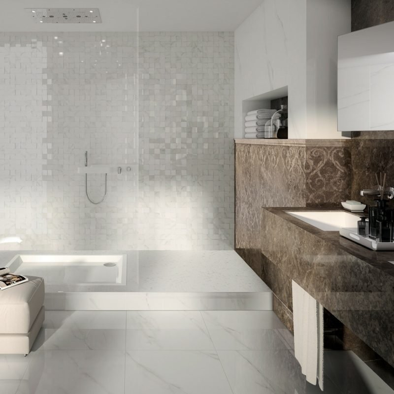 Mur de salle de bain carrelage Mirage blanc tuiles mirage